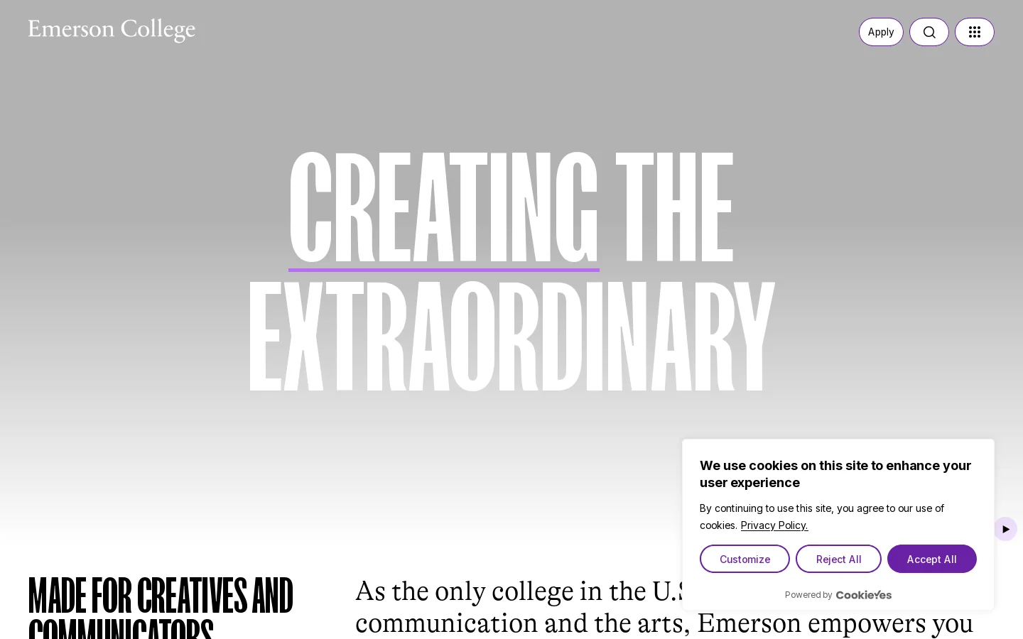 Emerson College Homepage screenshot