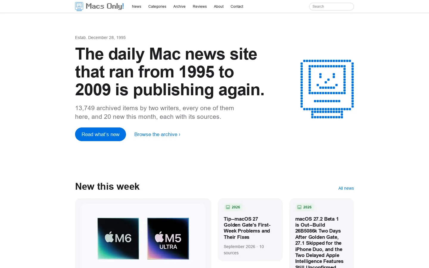 Macs Only! Apple Macintosh News, Commentary, Reviews & Troubleshooting Homepage screenshot