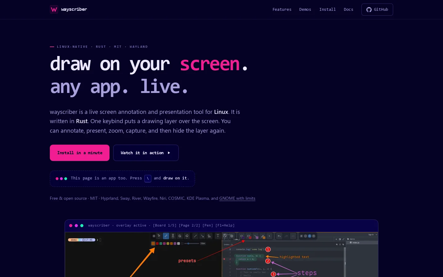 wayscriber Homepage screenshot