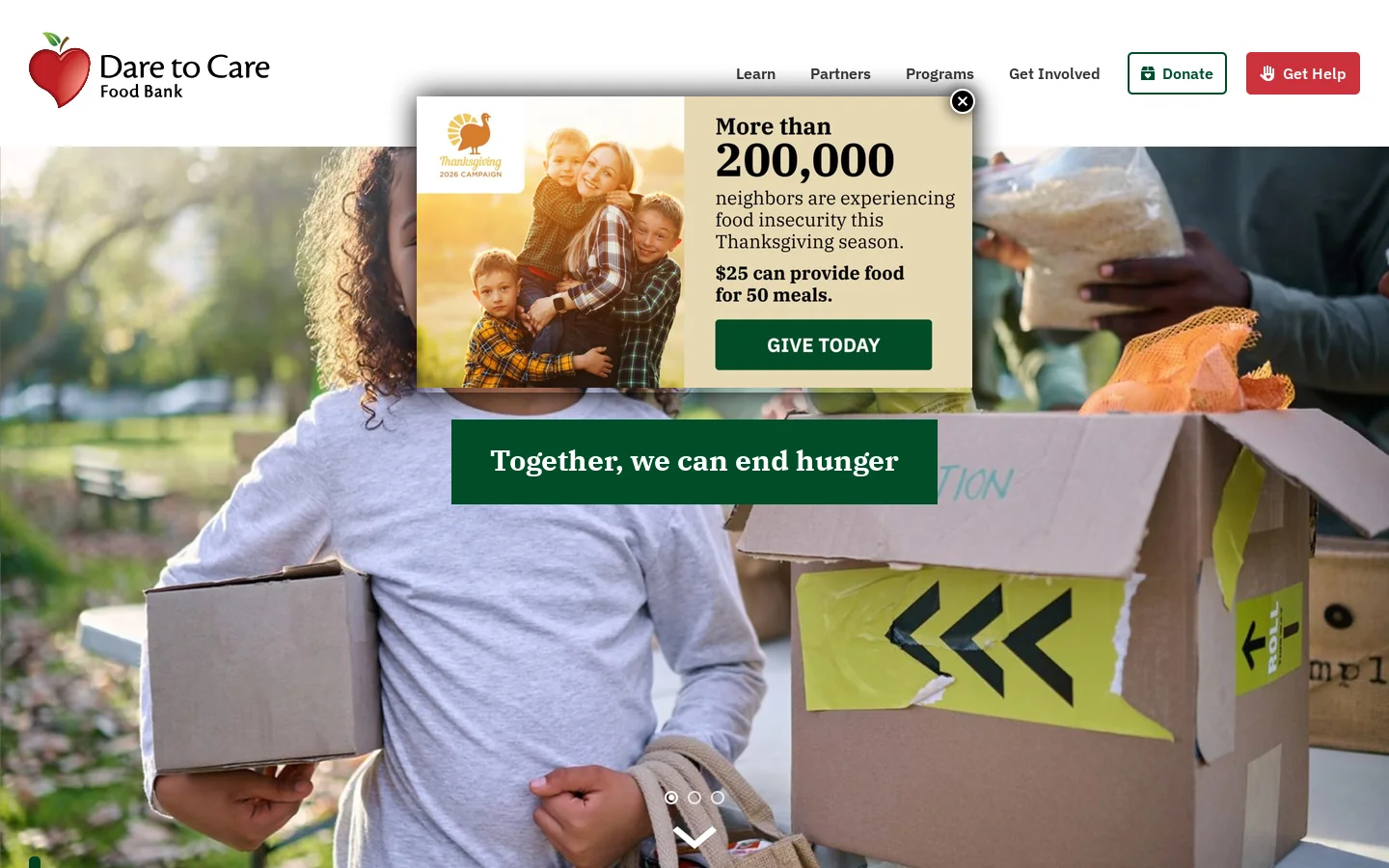 Dare to Care Homepage screenshot
