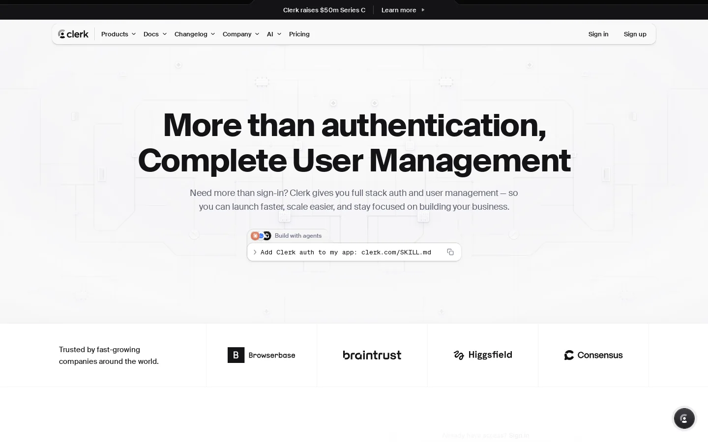 Clerk Homepage screenshot