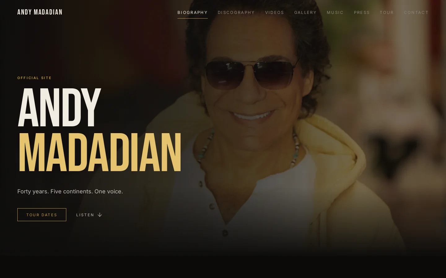 Andy Madadian - Official Website Homepage screenshot