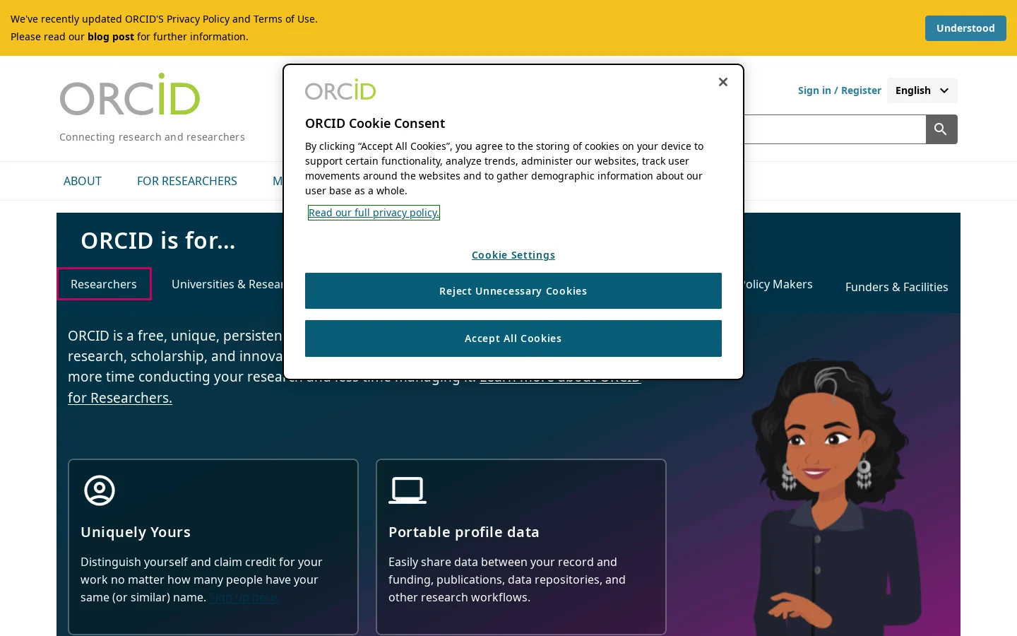 ORCID Homepage screenshot