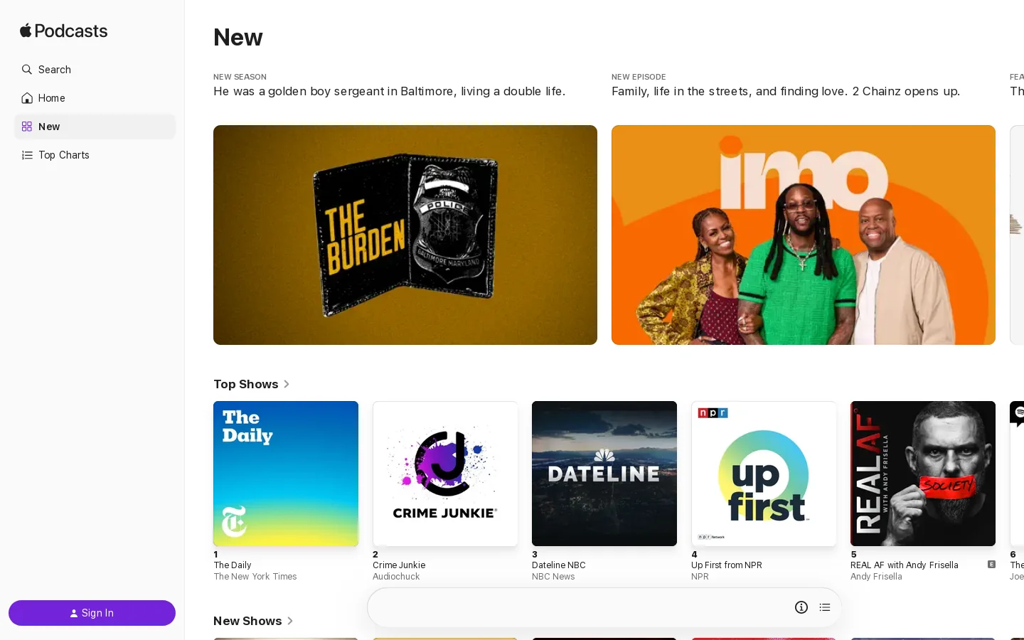 Apple Podcasts - Web Player Homepage screenshot
