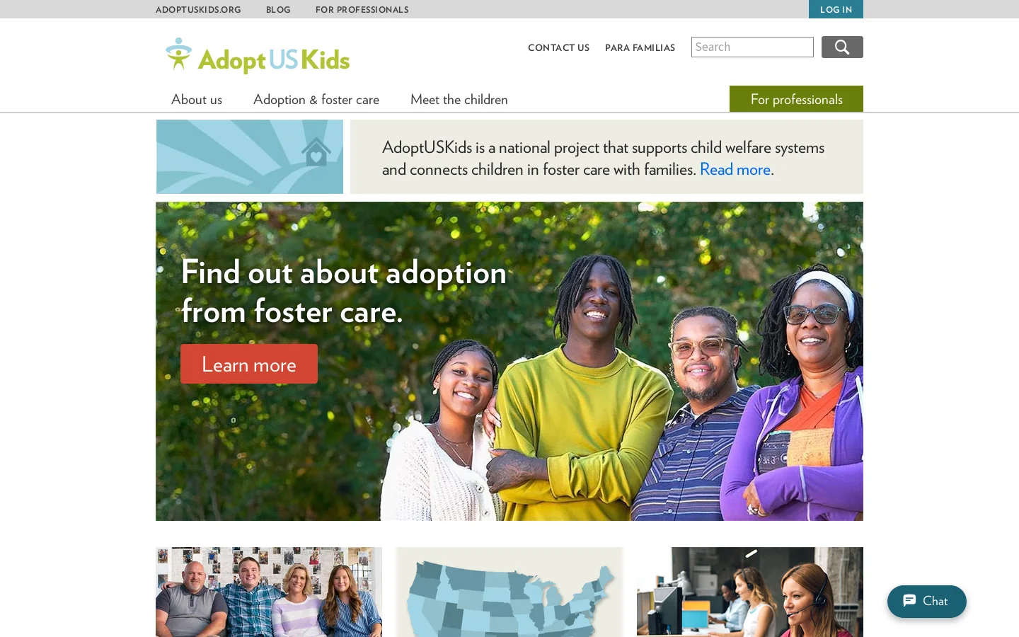 AdoptUSKids Homepage screenshot