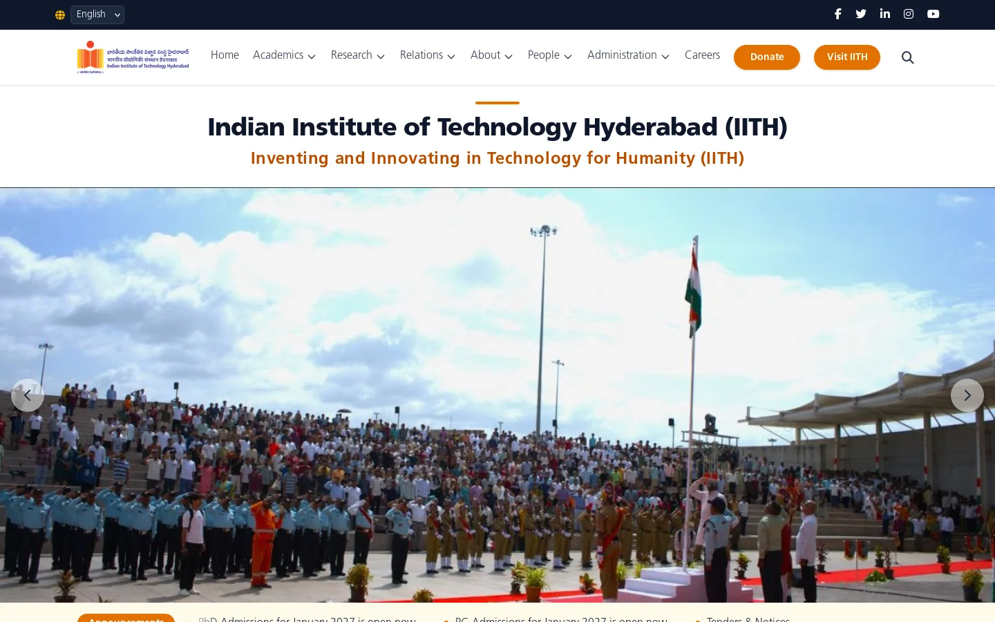 IIT Hyderabad Homepage screenshot