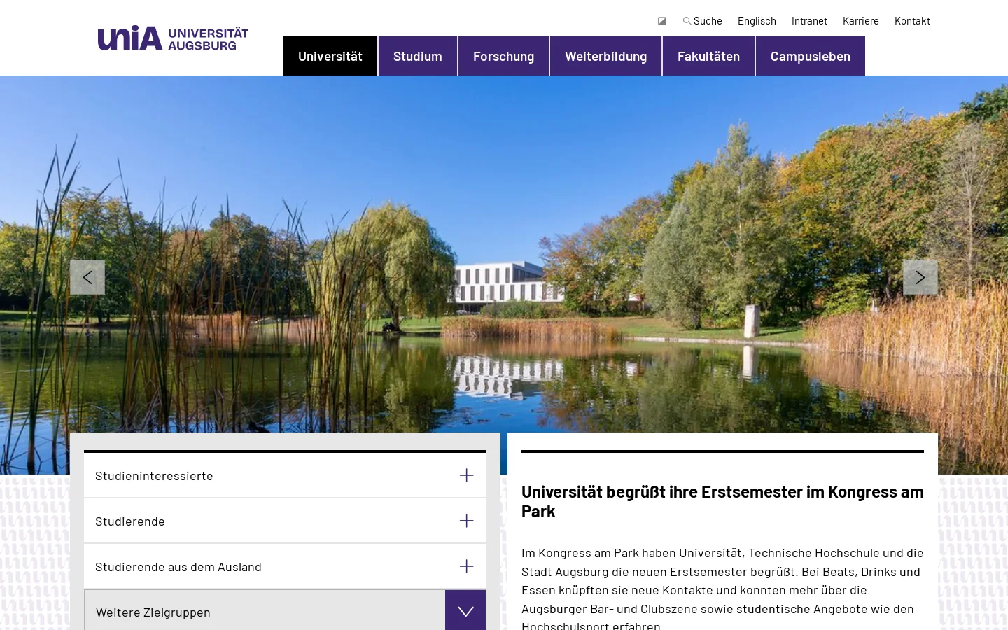 University of Augsburg Homepage screenshot