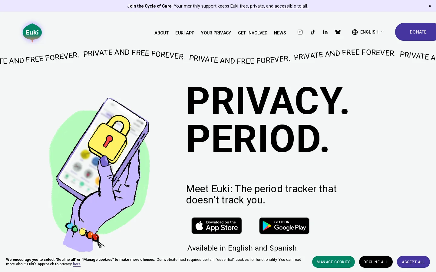 Euki | The period tracker that doesn't track you Homepage screenshot