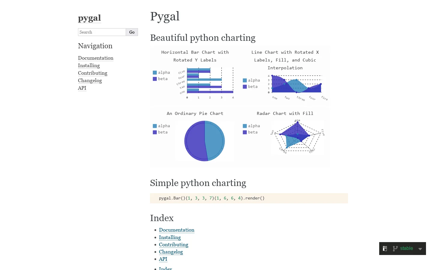 Pygal Homepage screenshot