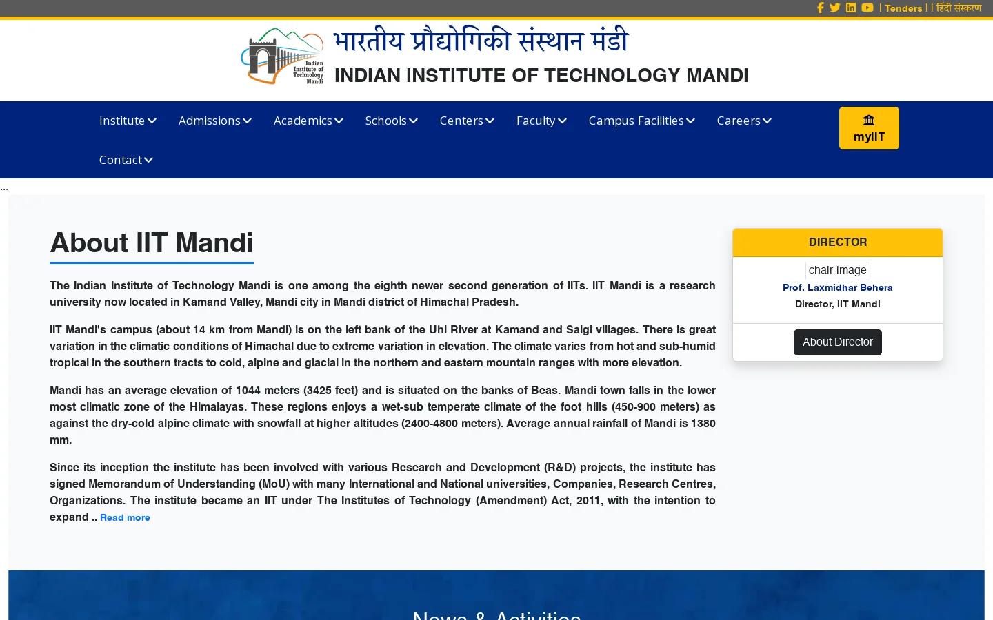 Indian Institute of Technology Mandi Homepage screenshot