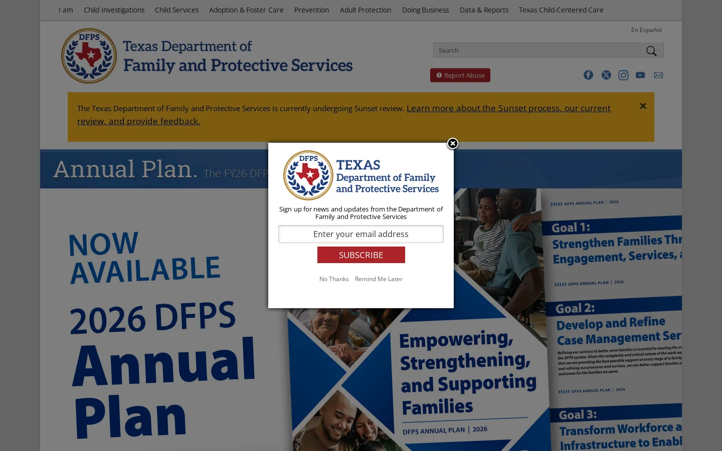 Texas Department of Family and Protective Services (DFPS) Homepage screenshot