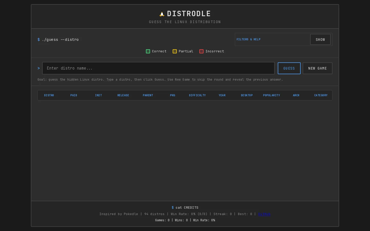 Distrodle Homepage screenshot
