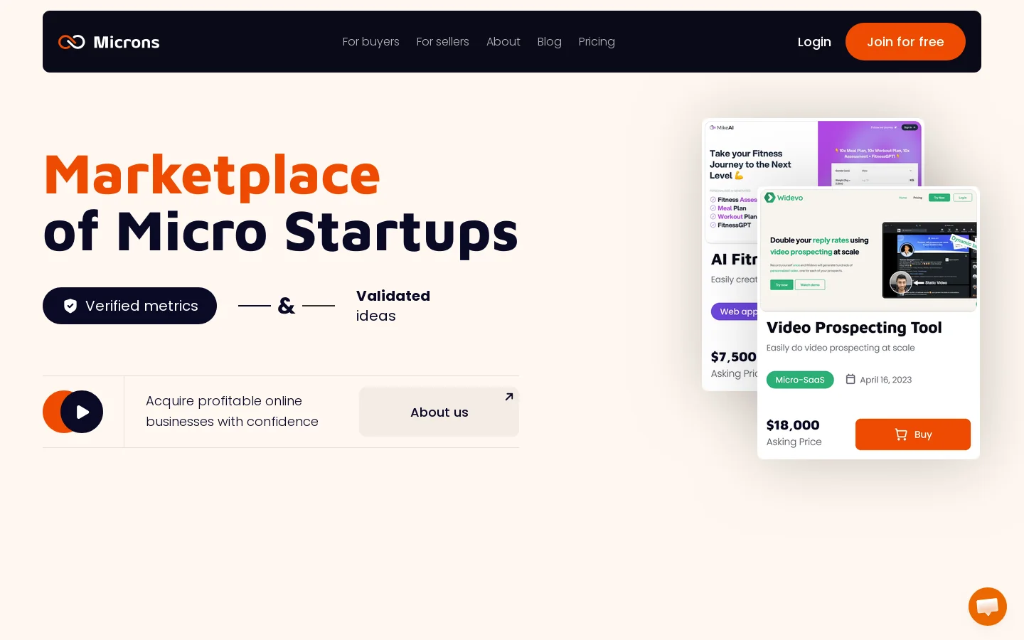 Microns.io Homepage screenshot