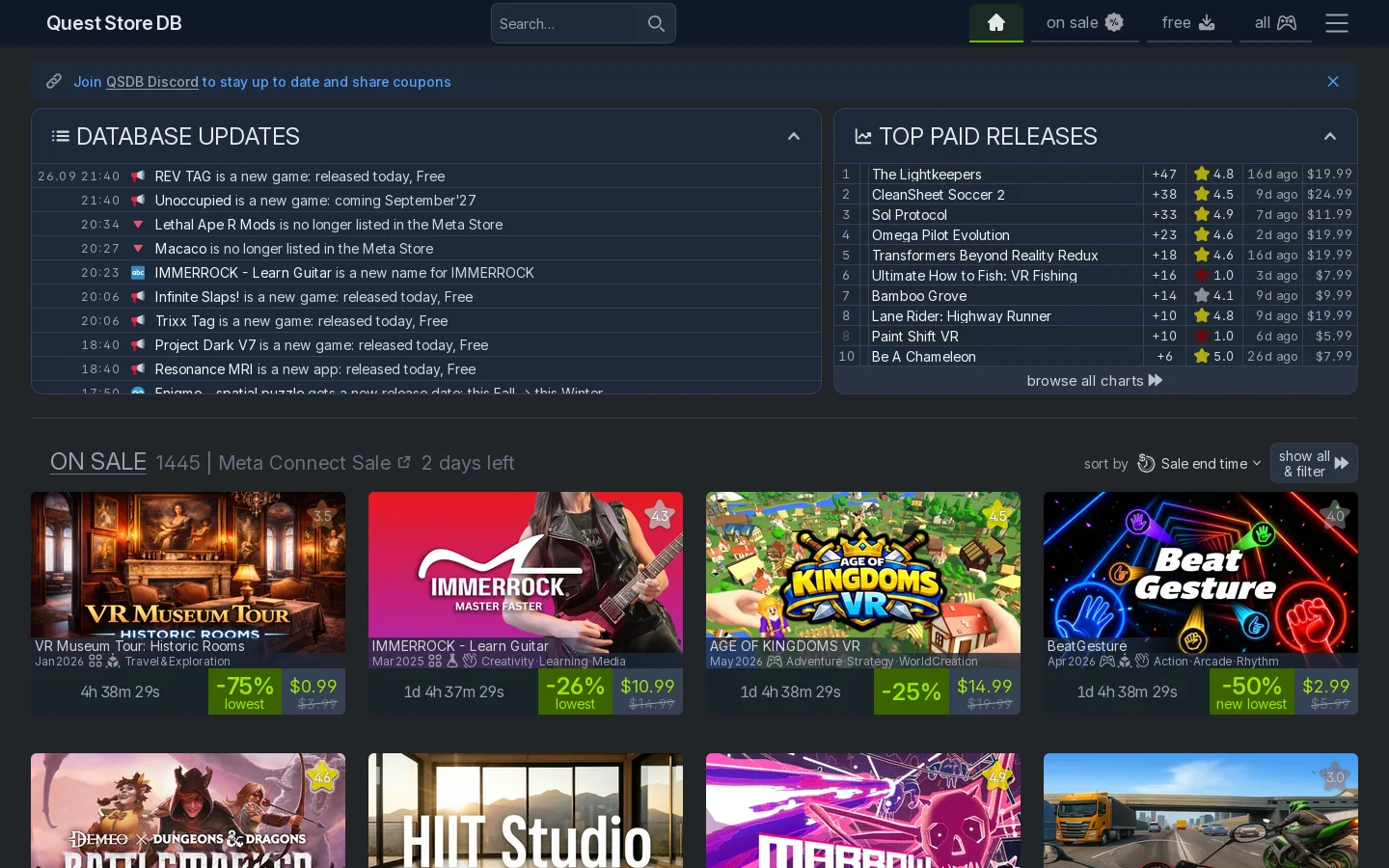 Quest Store DB Homepage screenshot