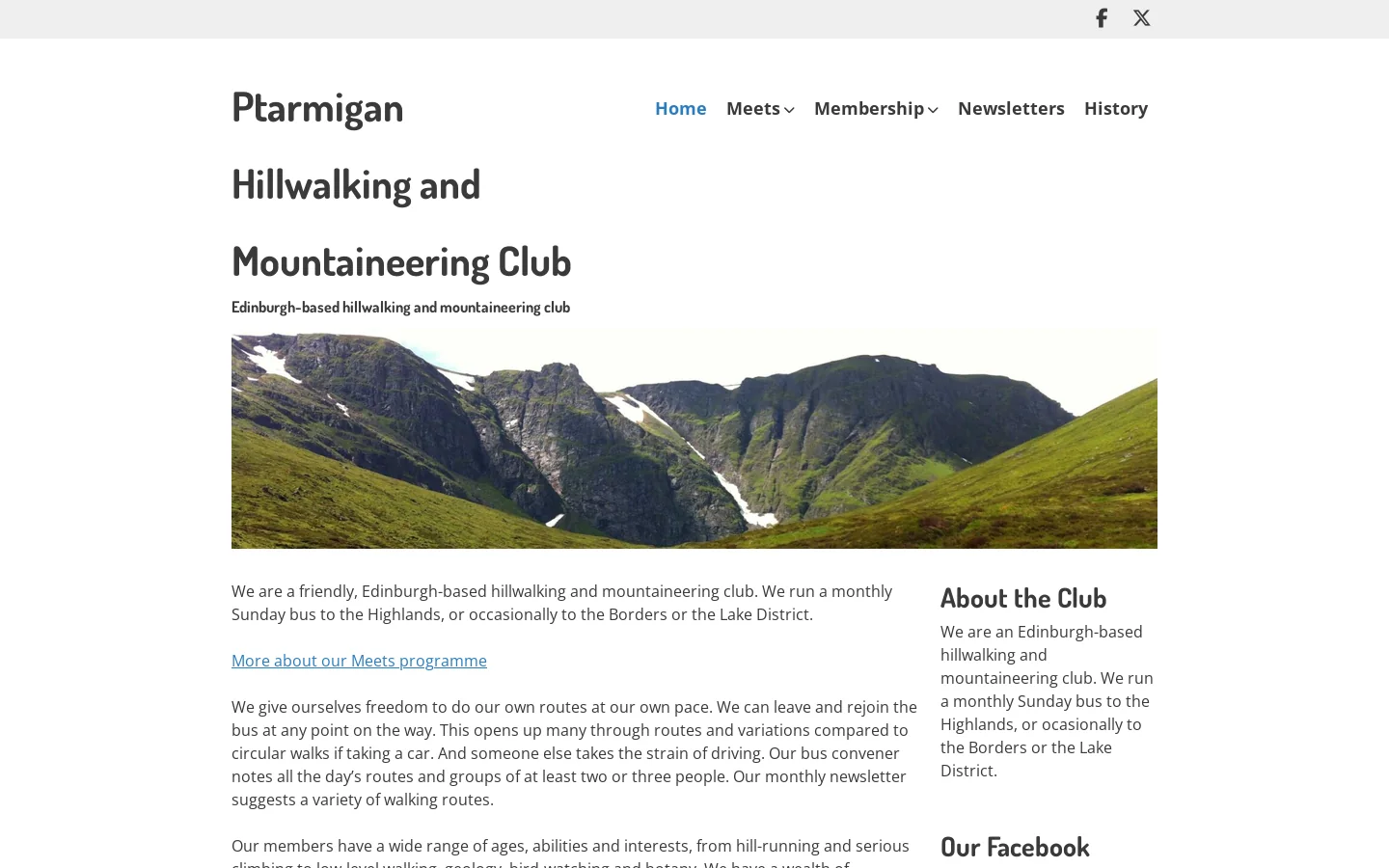 Ptarmigan Hillwalking and Mountaineering Club – Edinburgh-based hillwalking and mountaineering club Homepage screenshot