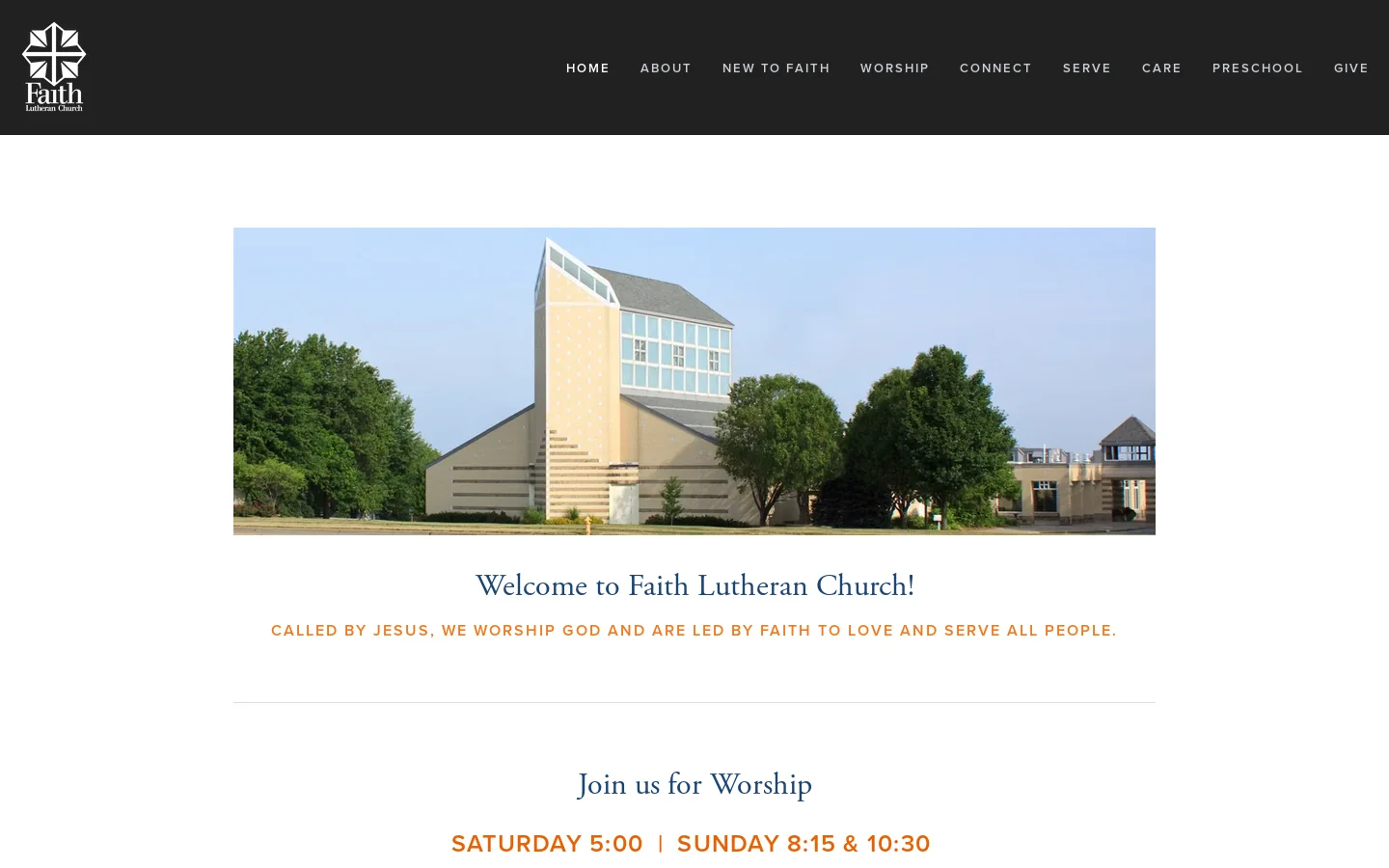 Faith Lutheran Church Homepage screenshot