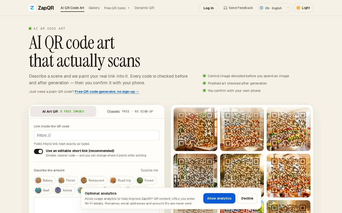 ZapQR Homepage screenshot