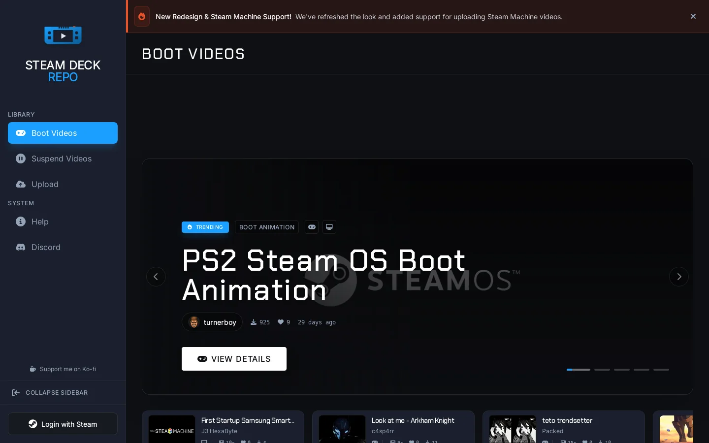 Steam Deck Repo Homepage screenshot