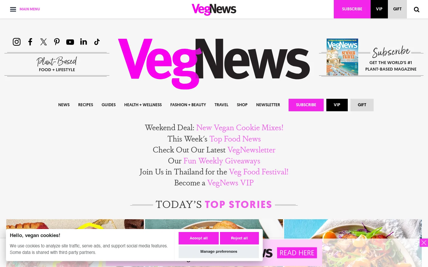VegNews Homepage screenshot