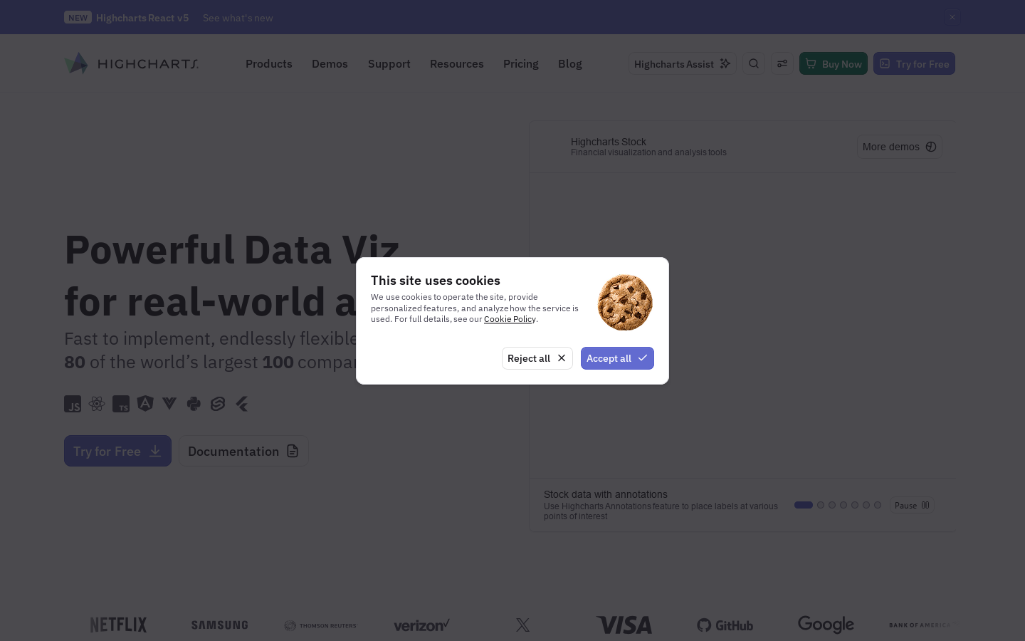 Highcharts Homepage screenshot