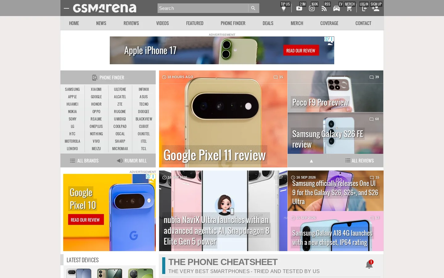 GSMArena.com Homepage screenshot
