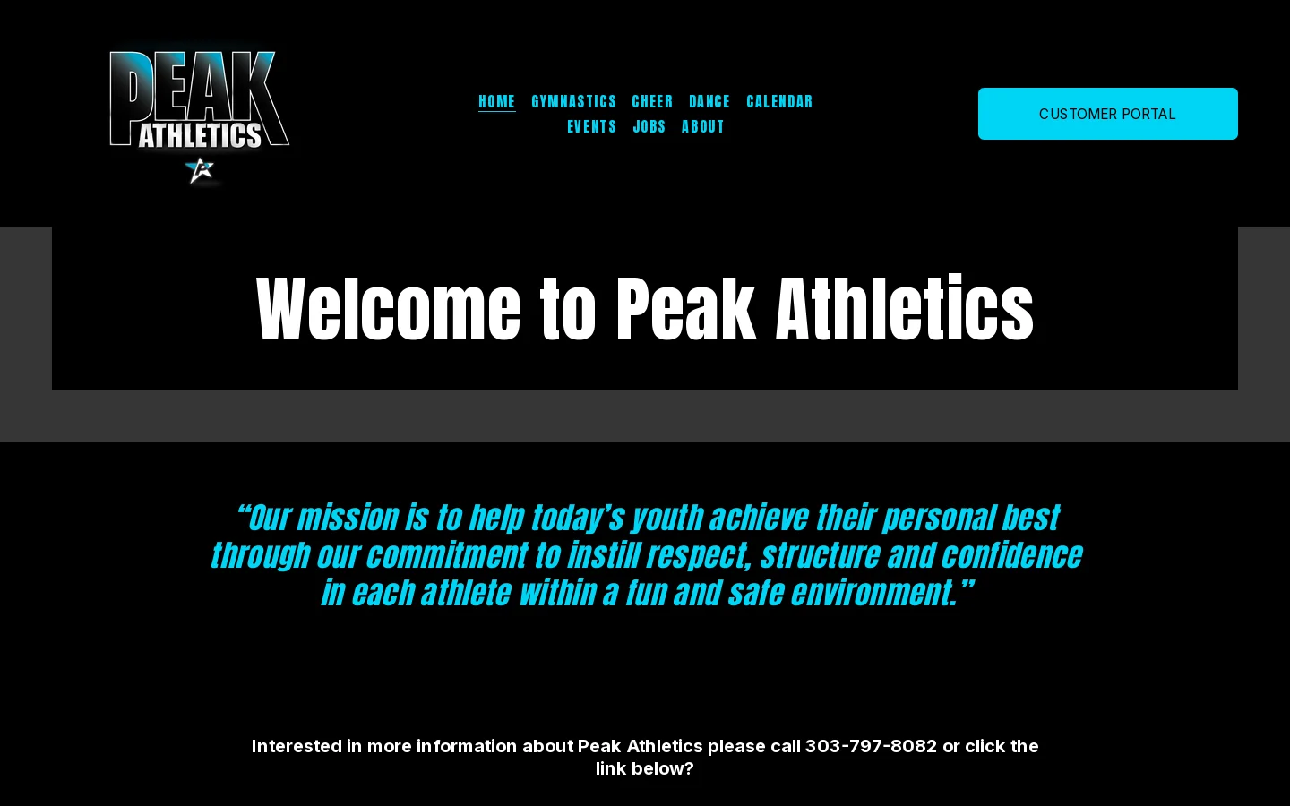 Peak Athletics Homepage screenshot