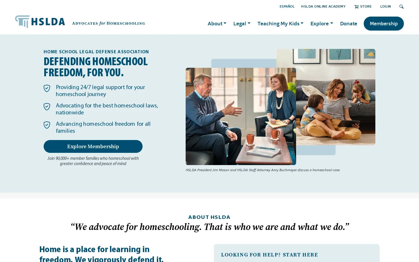 HSLDA Homepage screenshot