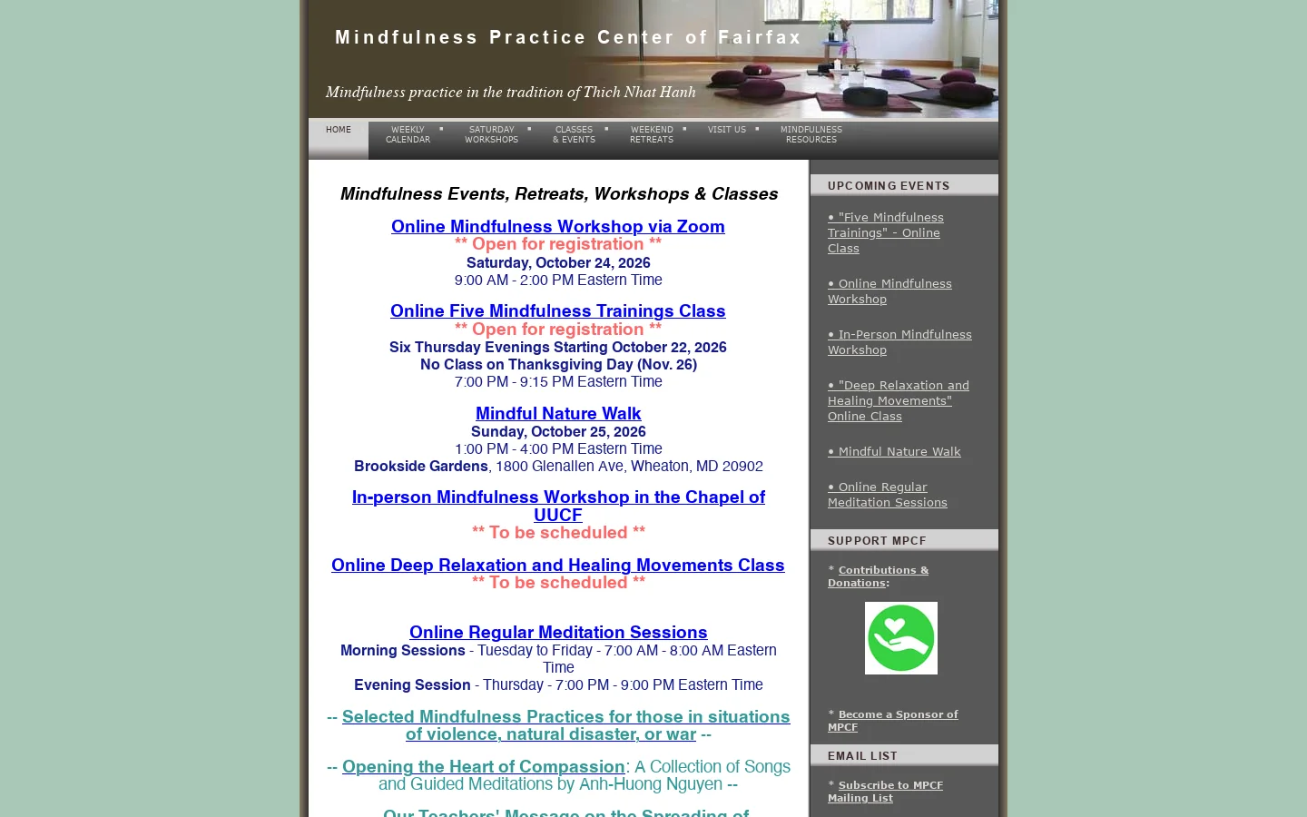 Mindfulness Practice Center of Fairfax - in the tradition of Thich Nhat Hanh Homepage screenshot