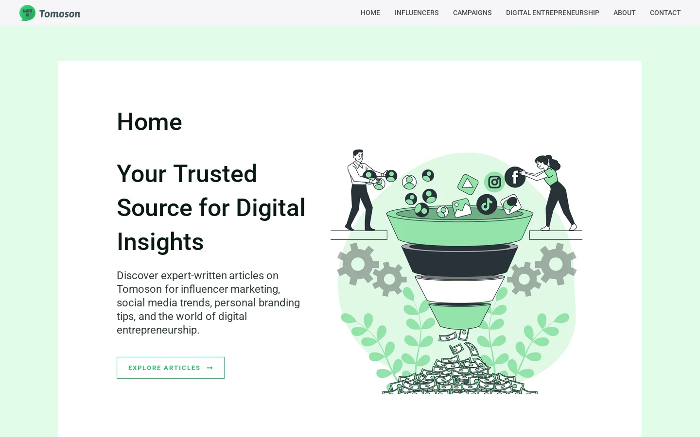 Tomoson Homepage screenshot