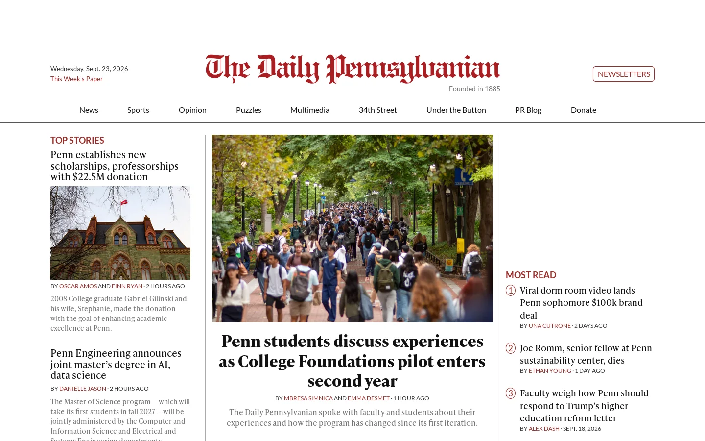 The Daily Pennsylvanian Homepage screenshot