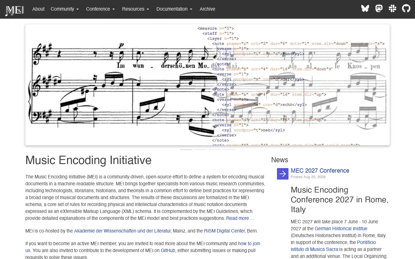 Music Encoding Initiative Homepage screenshot