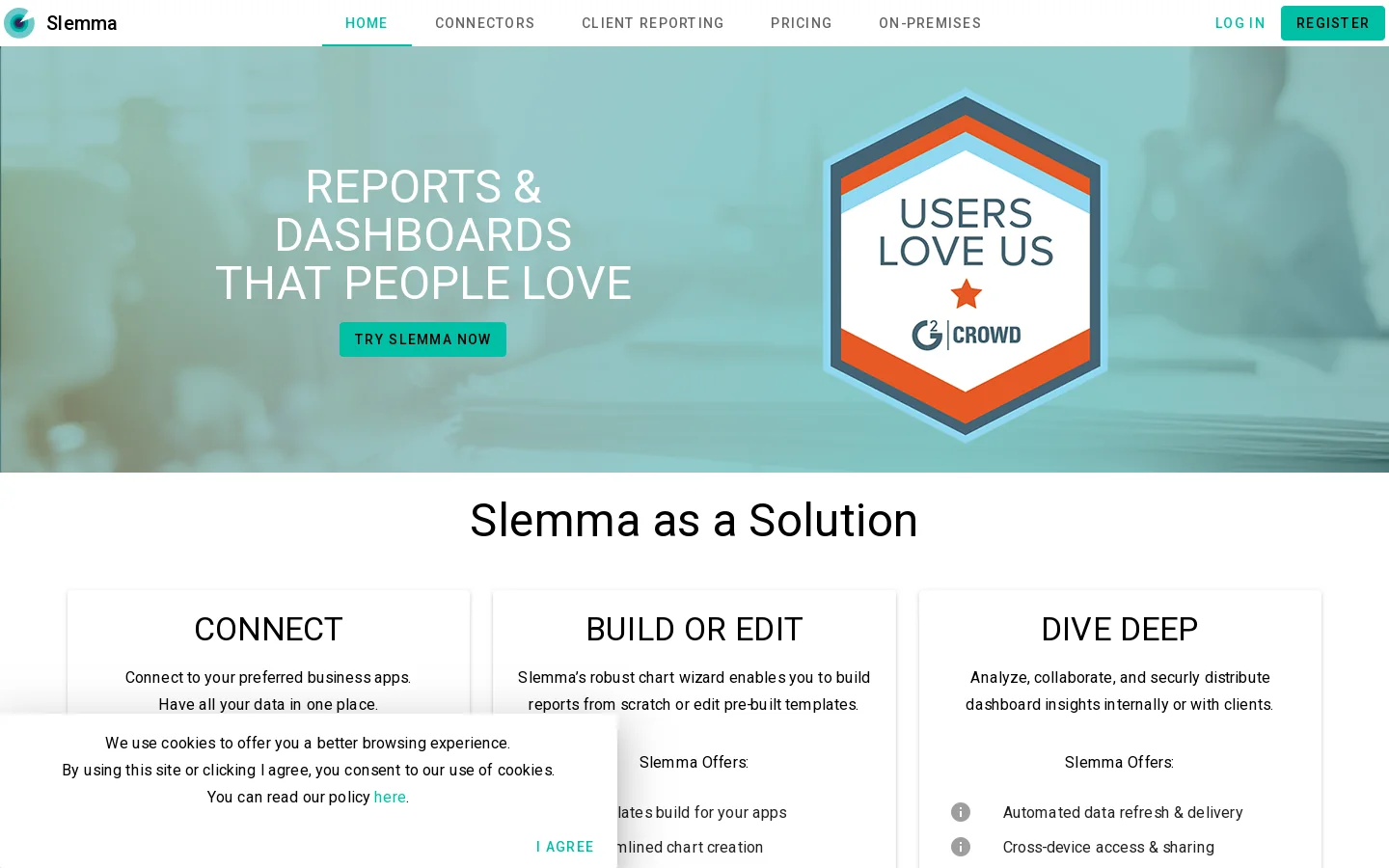 Business Intelligence by Slemma | Analytics and Dashboard Software Homepage screenshot