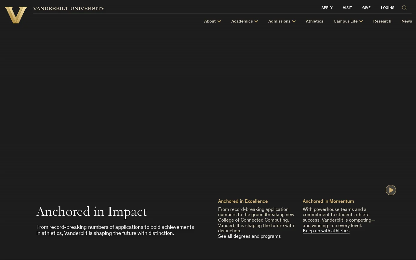 Vanderbilt University Homepage screenshot