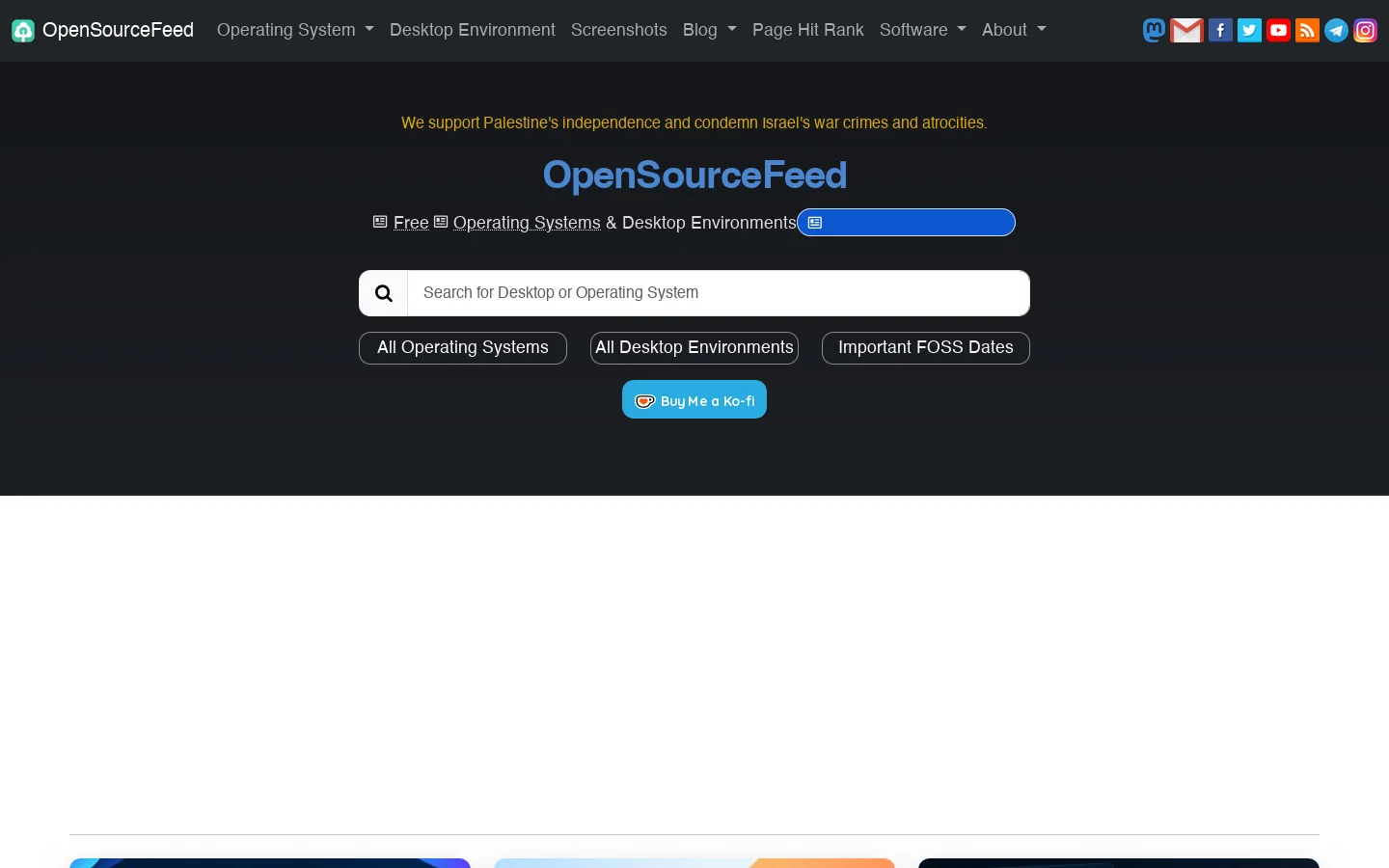 OpenSourceFeed Homepage screenshot