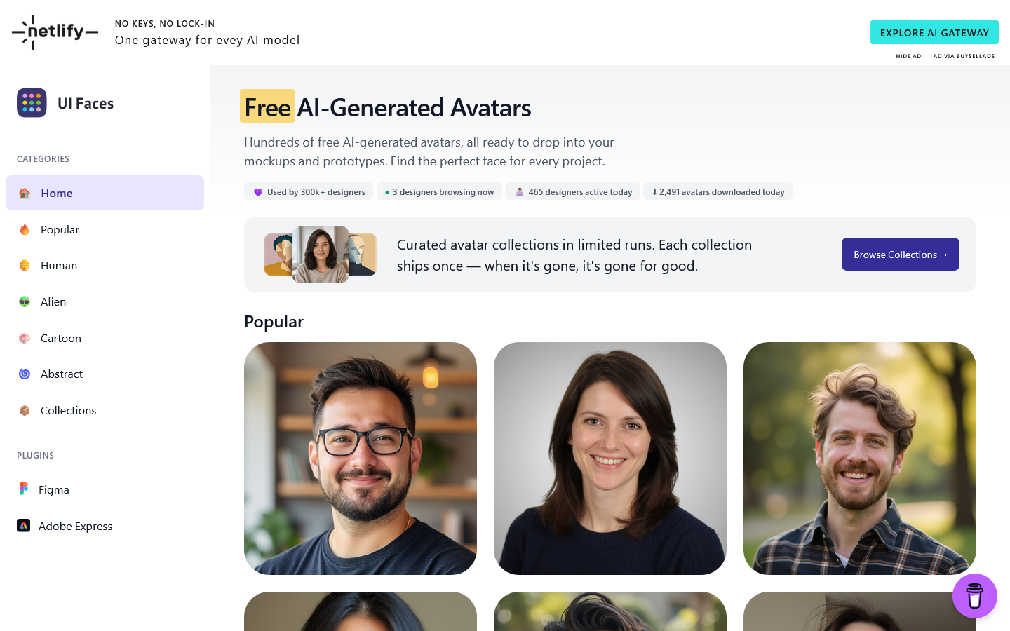 UI Faces Homepage screenshot