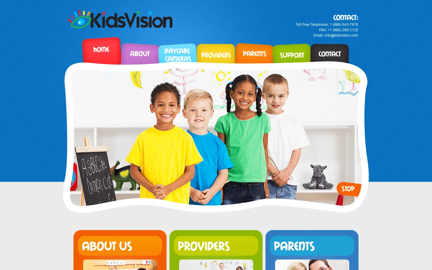 Childcare Cameras, High Definition Daycare Cameras and Preschool Cameras, Web Cameras from KidsVision Homepage screenshot