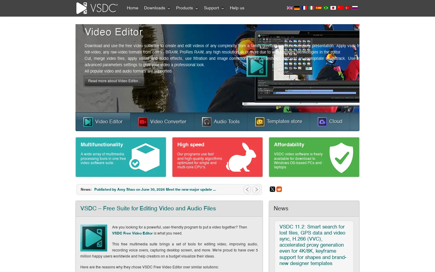 Free Video Editor 2026 - VSDC Professional Tools for Windows and iOS No watermarks Homepage screenshot