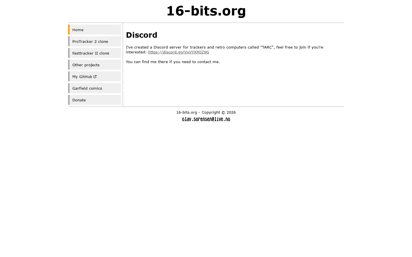 16-bits.org Homepage screenshot