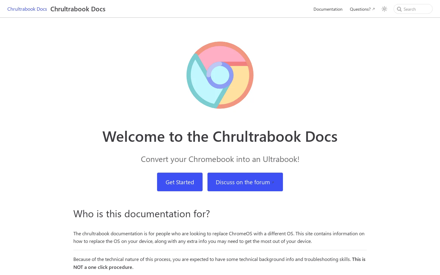 Who is this documentation for? | Chrultrabook Docs Homepage screenshot