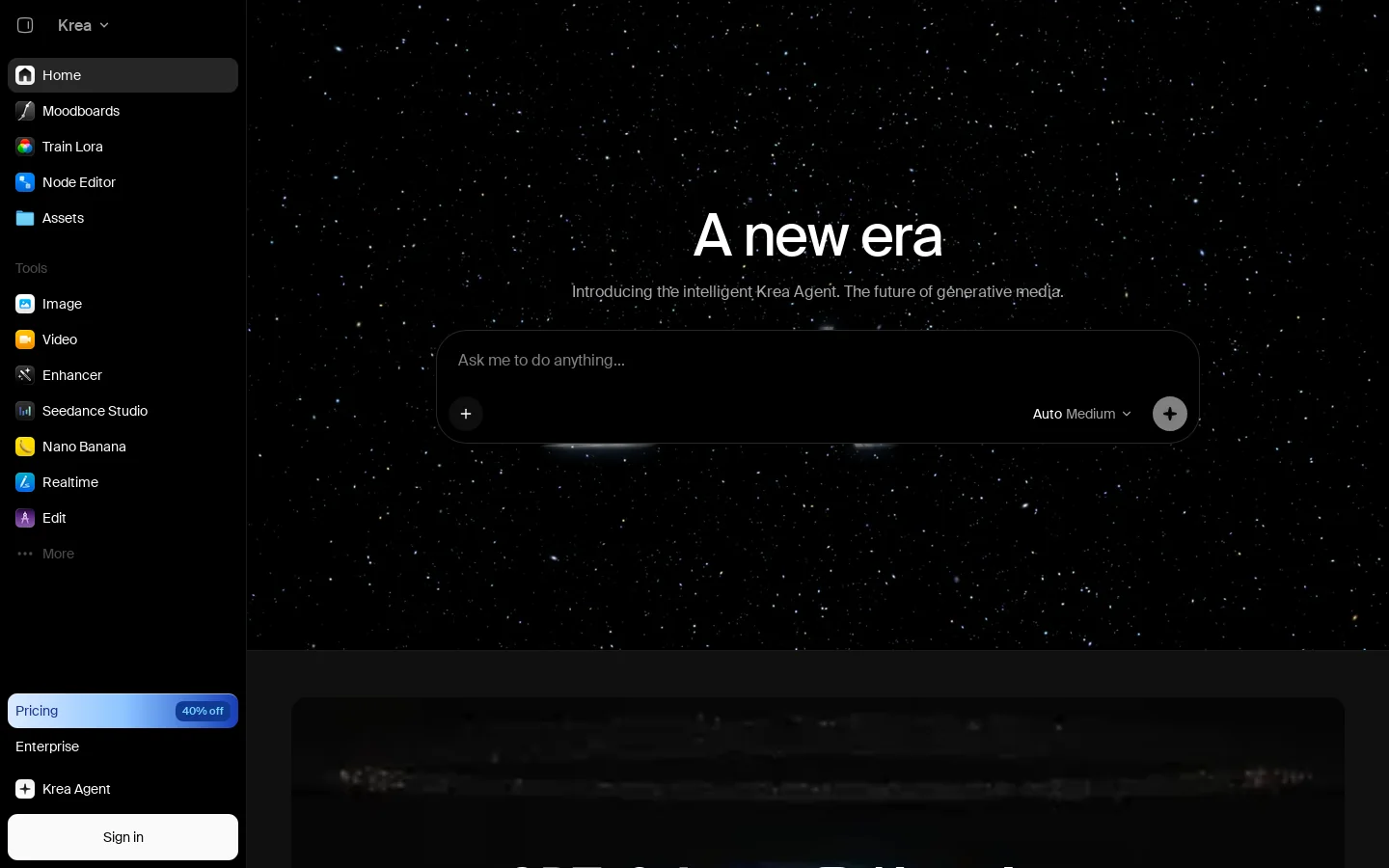 Krea Homepage screenshot