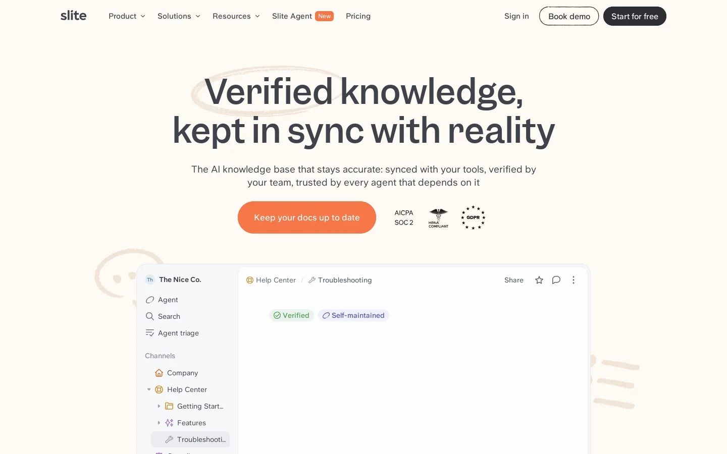 Slite Homepage screenshot