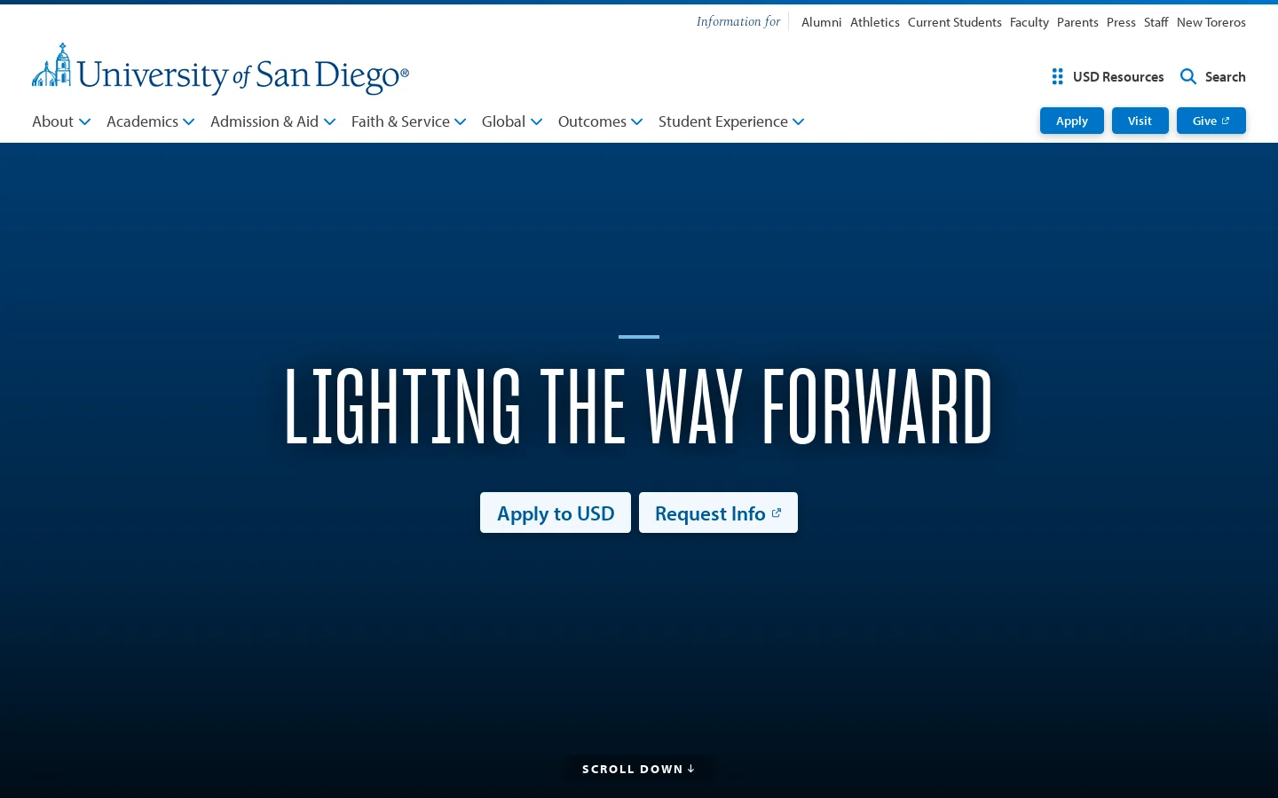 University of San Diego Homepage screenshot