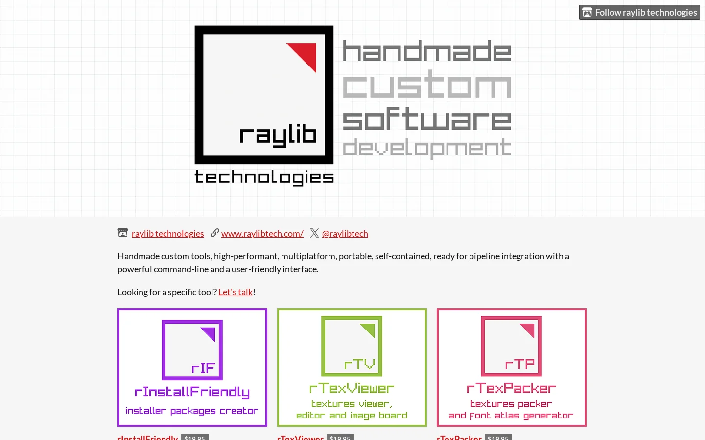 raylib technologies Homepage screenshot