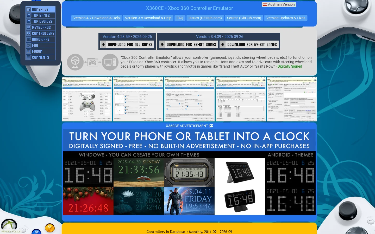 Xbox 360 Controller Emulator Homepage screenshot