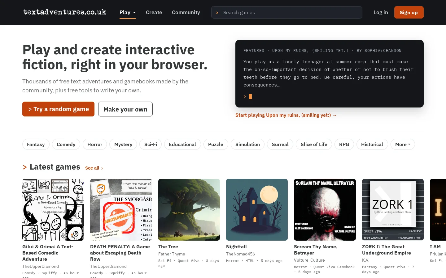 textadventures.co.uk Homepage screenshot