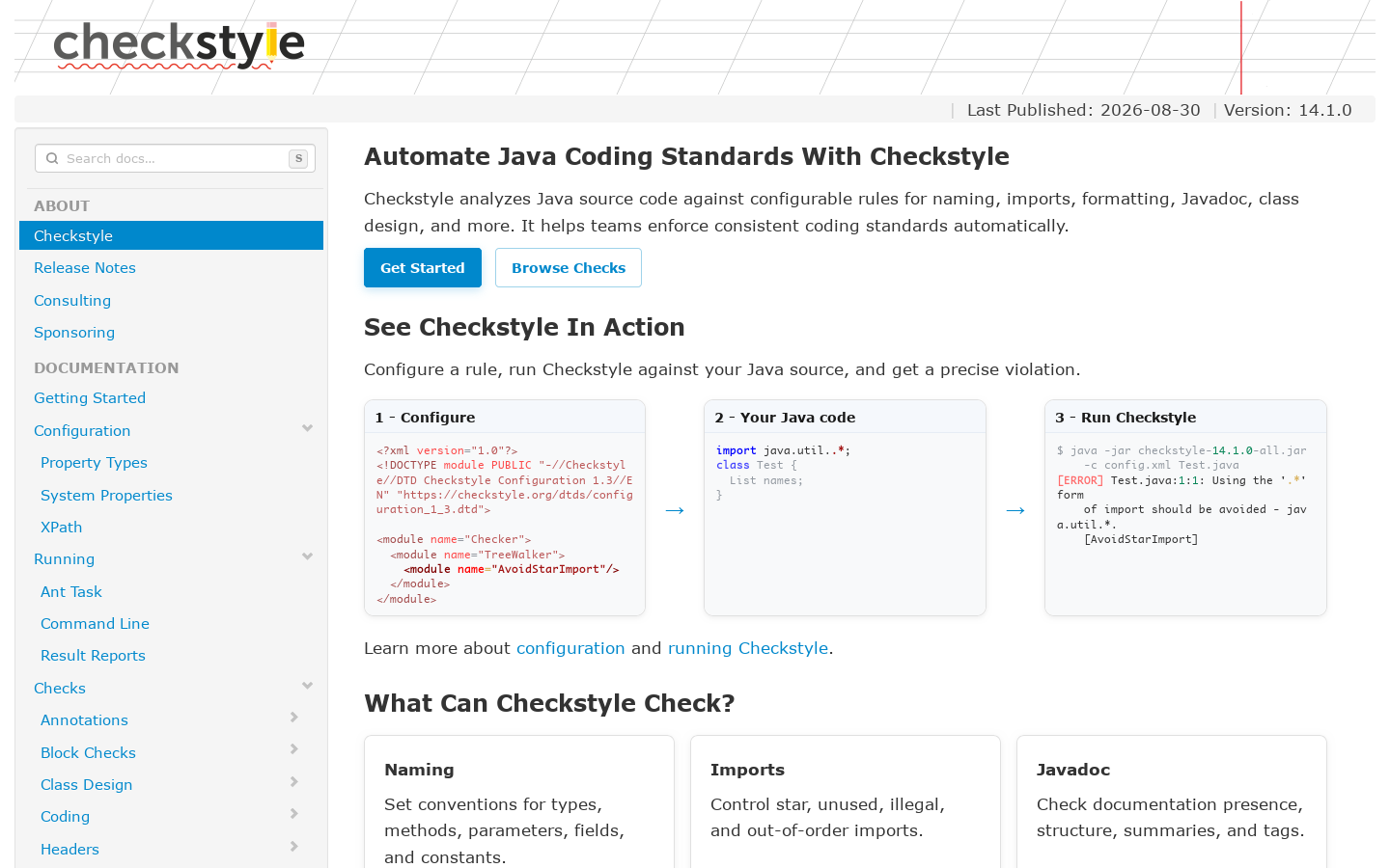 checkstyle Homepage screenshot