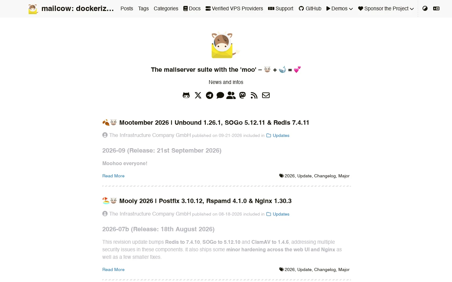 mailcow Homepage screenshot