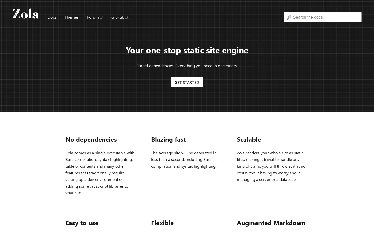 Zola Homepage screenshot