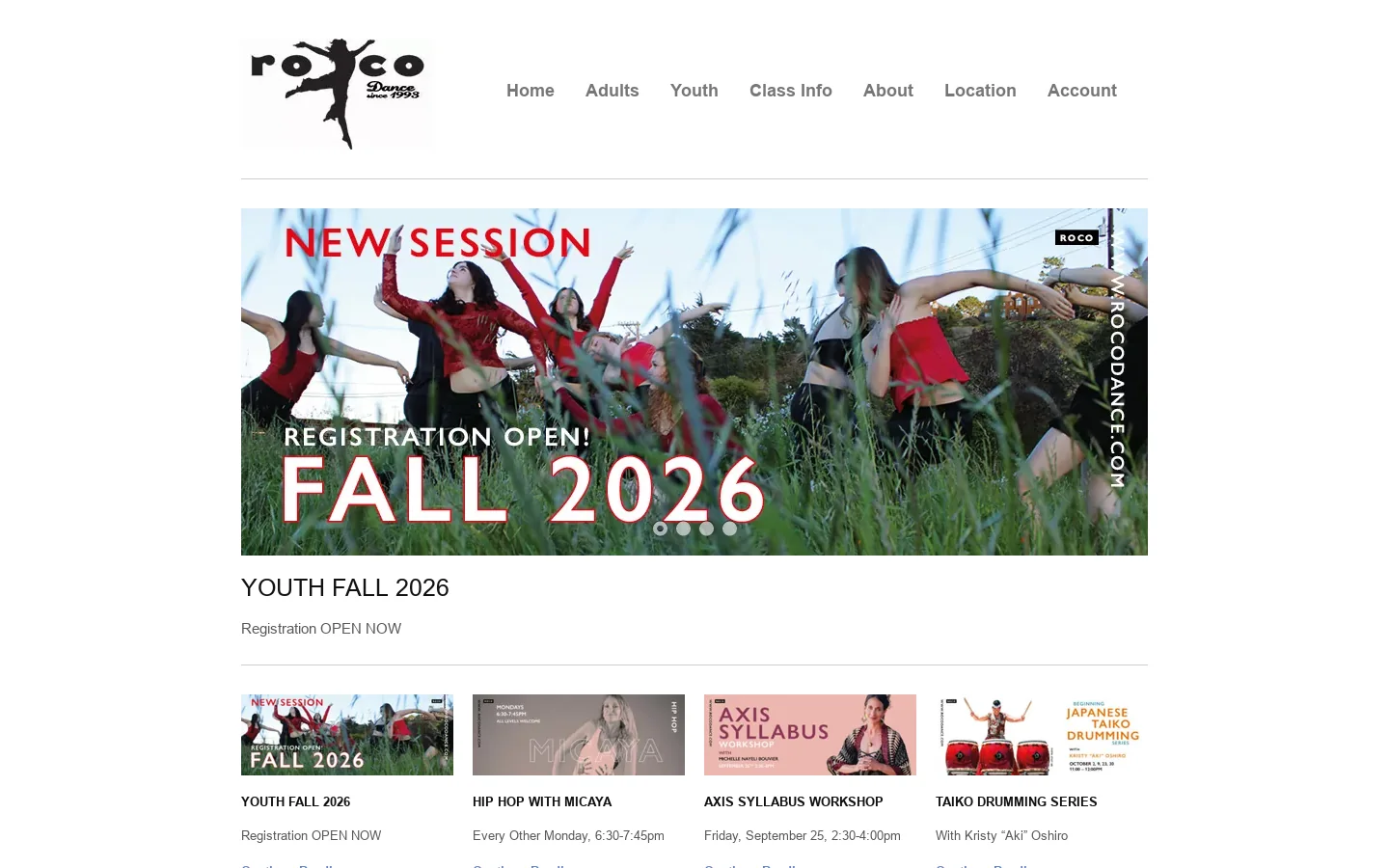 RoCo Dance & Studios, Inc Homepage screenshot