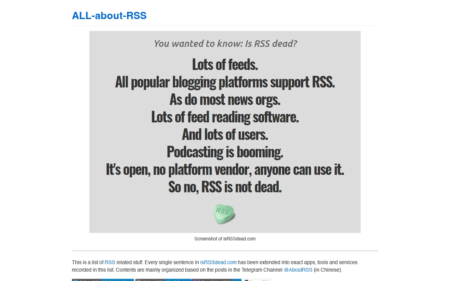 ALL-about-RSS | A list of RSS related stuff: tools, services, communities and tutorials, etc. Homepage screenshot